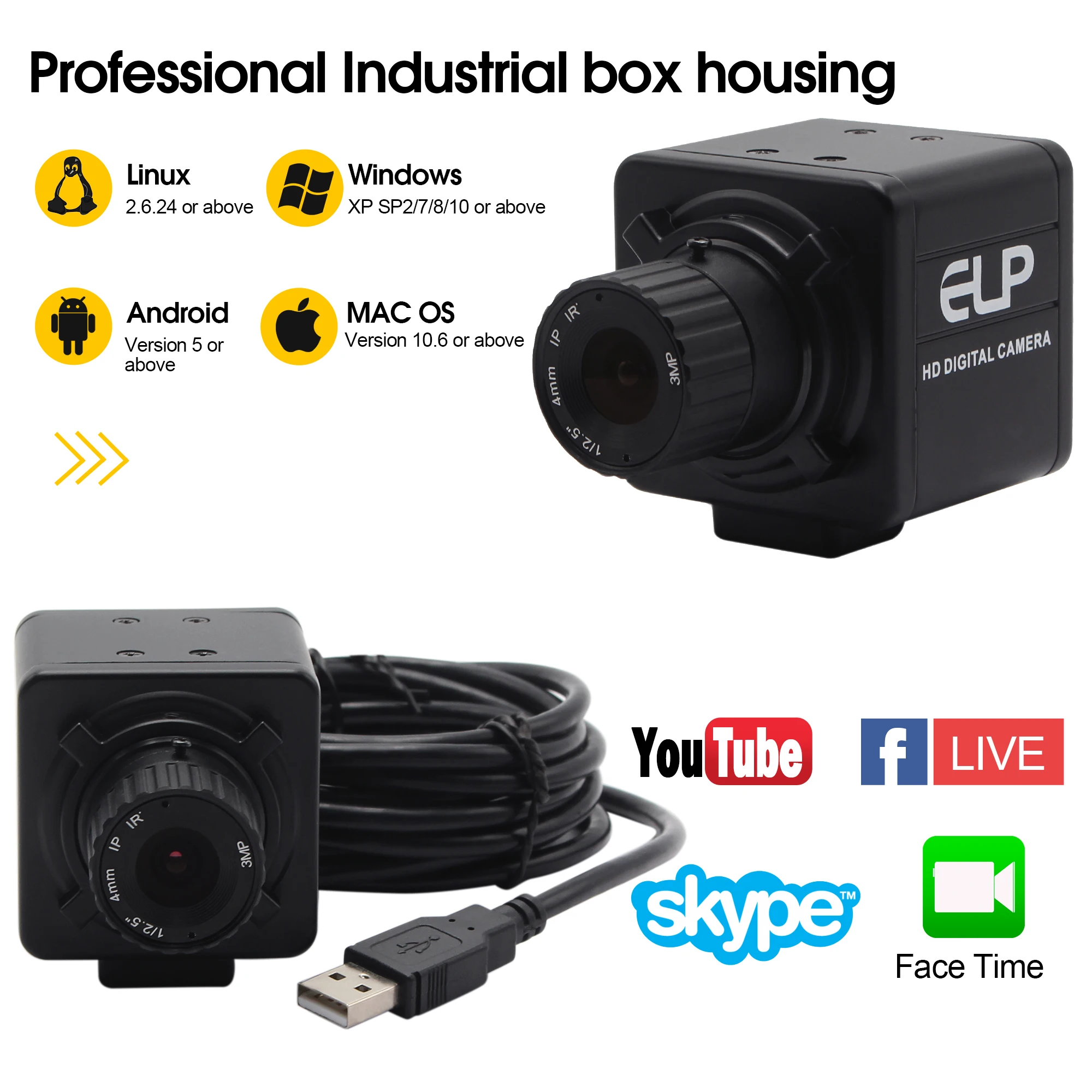 ELP HD 2 Megapixel CMOS AR0330 USB Web Camera 1920x1080P 30FPS CS Manual 4mm Lens Mini Security Video Camera with Microphone
