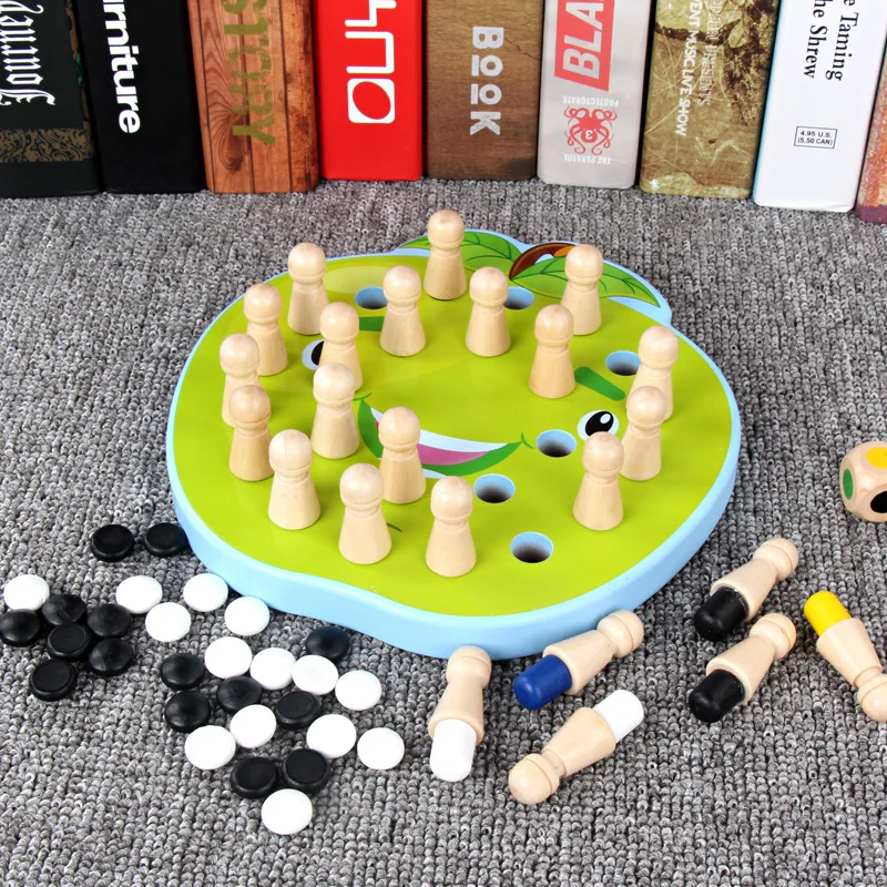 Wooden Memory Chess Kids Apple Cat Fish Shape Memory Chess Toys Early Education Thinking Logic Training Toys