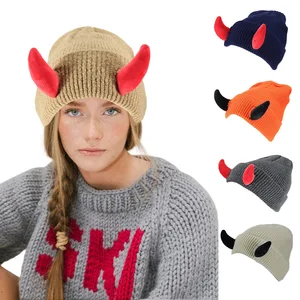 Halloween Horn Hat European and American Autumn and Winter Funny Knitted Hat Outdoor Warm and Windproof Woolen Hat