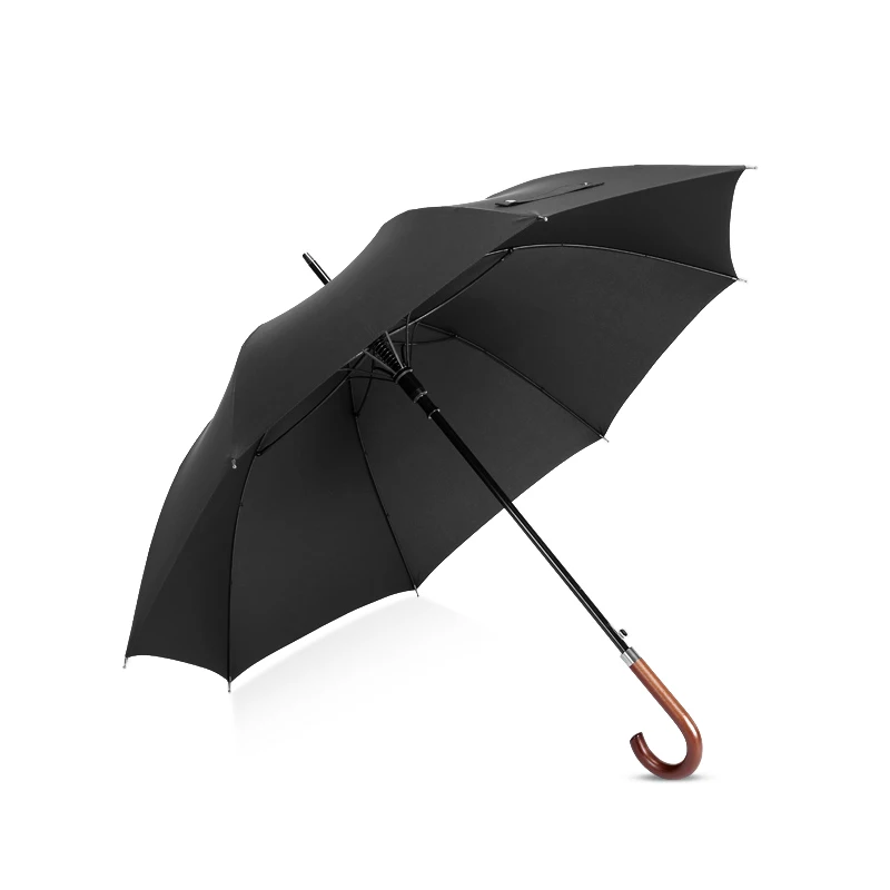 Branded Auto Open Wooden J Handle Stick Golf Umbrella with Custom logo