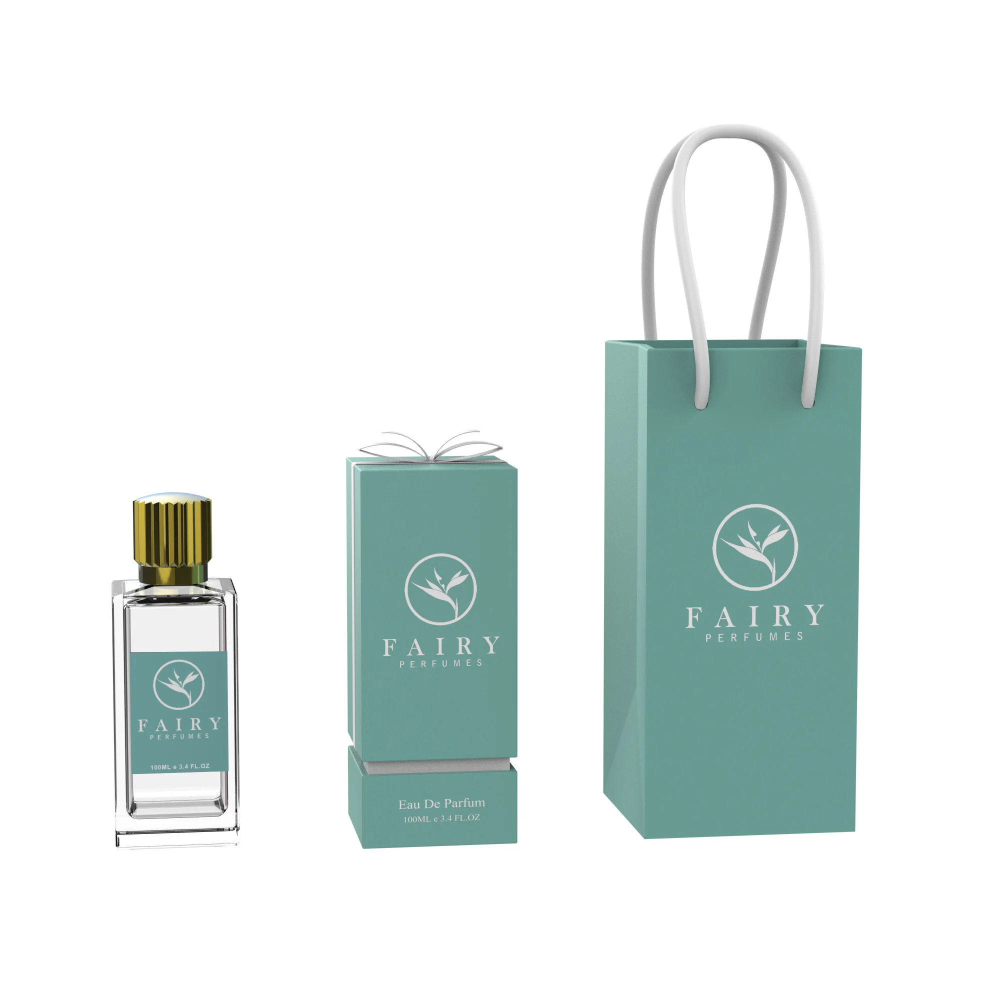 Empty square Rectangle Glass Bottle 30ml 50ml 100ml Perfume Bottle with Gold Silver Cap with Paper Box Paper Bag Set