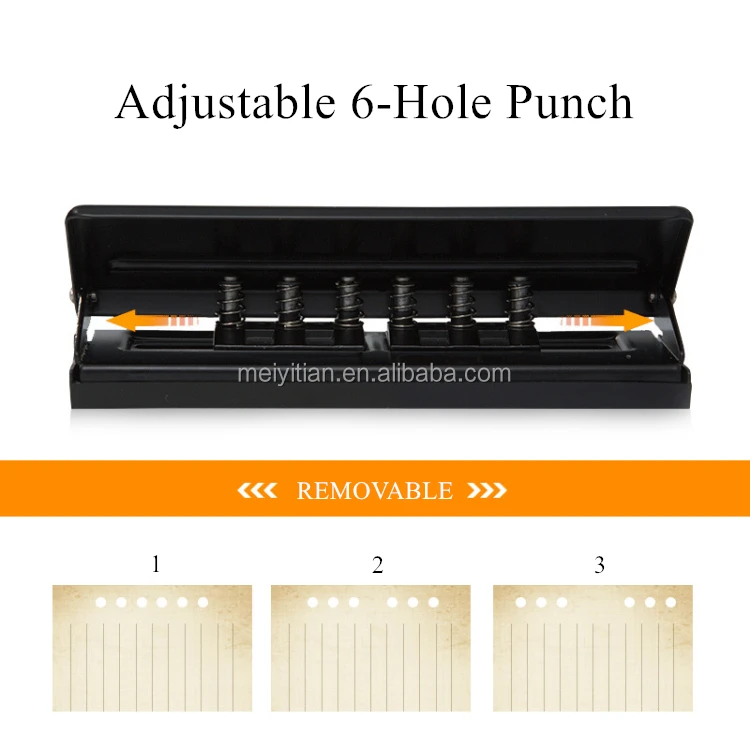 Adjustable Metal 6-Hole Punch with Positioning Mark, Daily Paper Puncher  for A5 Size Six Ring Binder : : Office Products