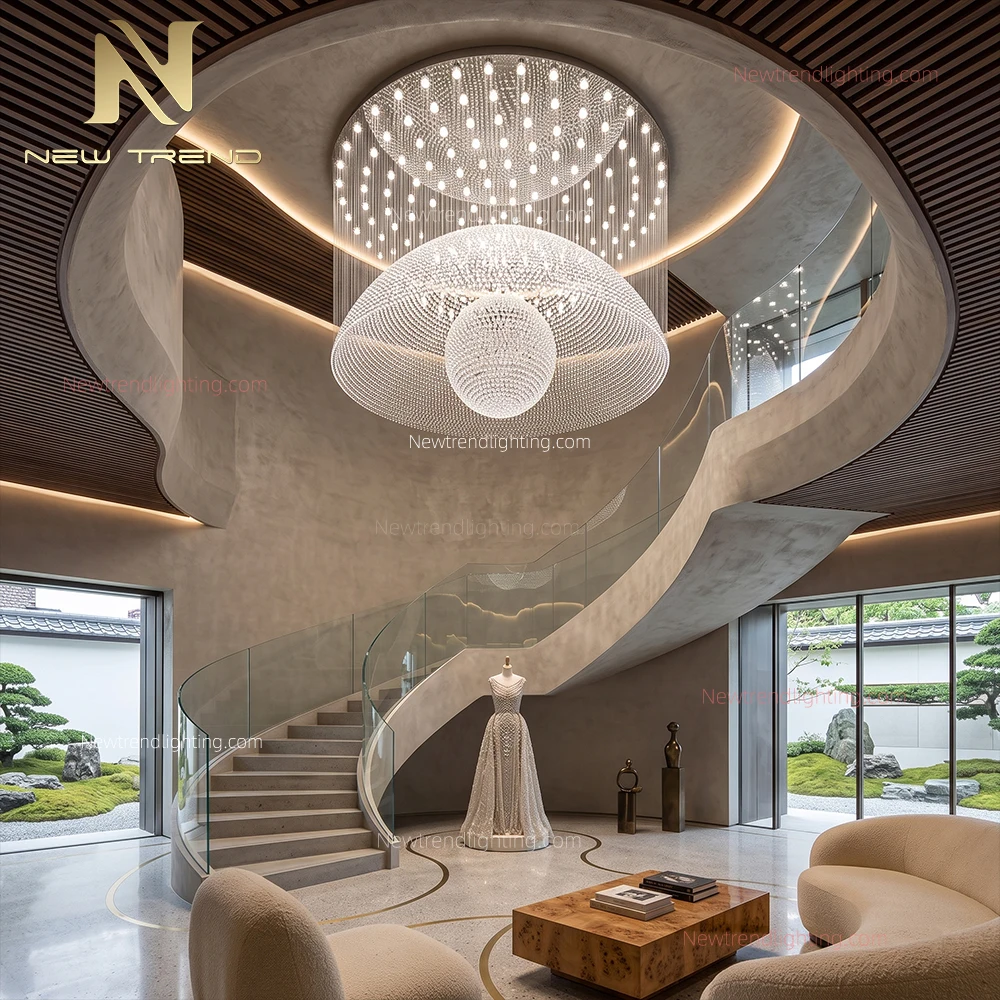 CPL-522 Custom Cascading Crystal Chandelier: Luxury Architectural LED Lighting Manufacturer for Hospitality Projects