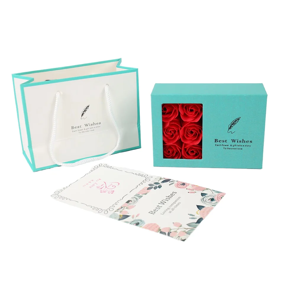 Jinayon tilpasset Valentinsdag blomsterbokssett, rosa papir gave stive bokser, tilpassede bokser for smykker med 6 såperoser håndlaget