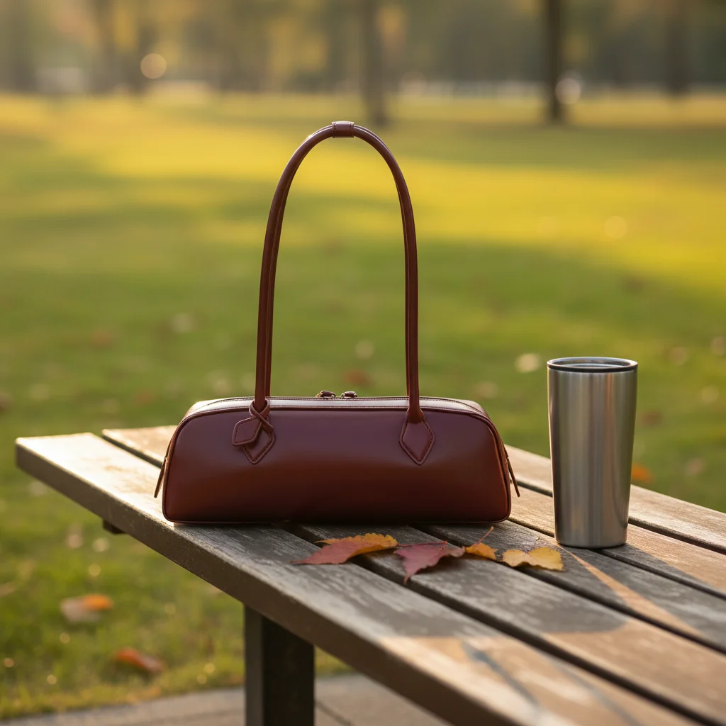 Burgundy Minimalist All Seasons Hobo Bag PU Leather Underarm Shoulder Handbag Single Strap Zipper Closure Polyester Lining for