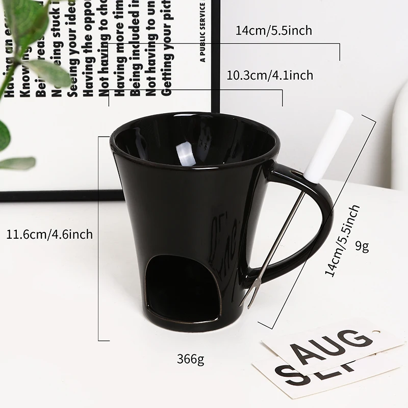 Personal Ceramic Porcelain Fondue Mug Porcelain Hot Chocolate Mug Cup with Heating Plate manufacture