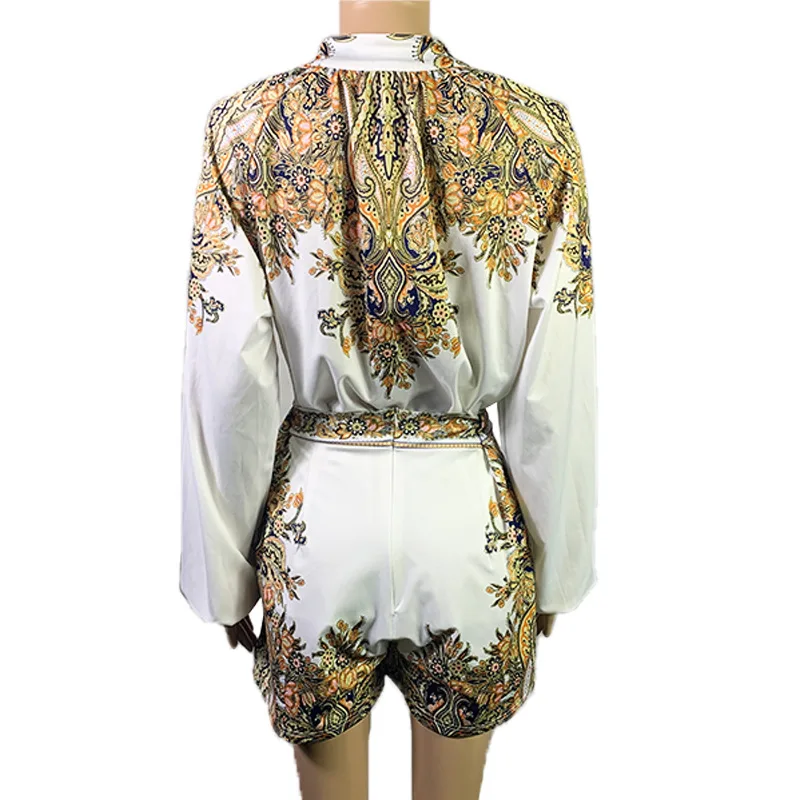 women's wear 2022 new fashion printing long sleeve shirt+ short pants two-piece set for ladies