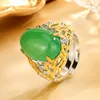 adjustable size Plain Surface green chalcedony ring