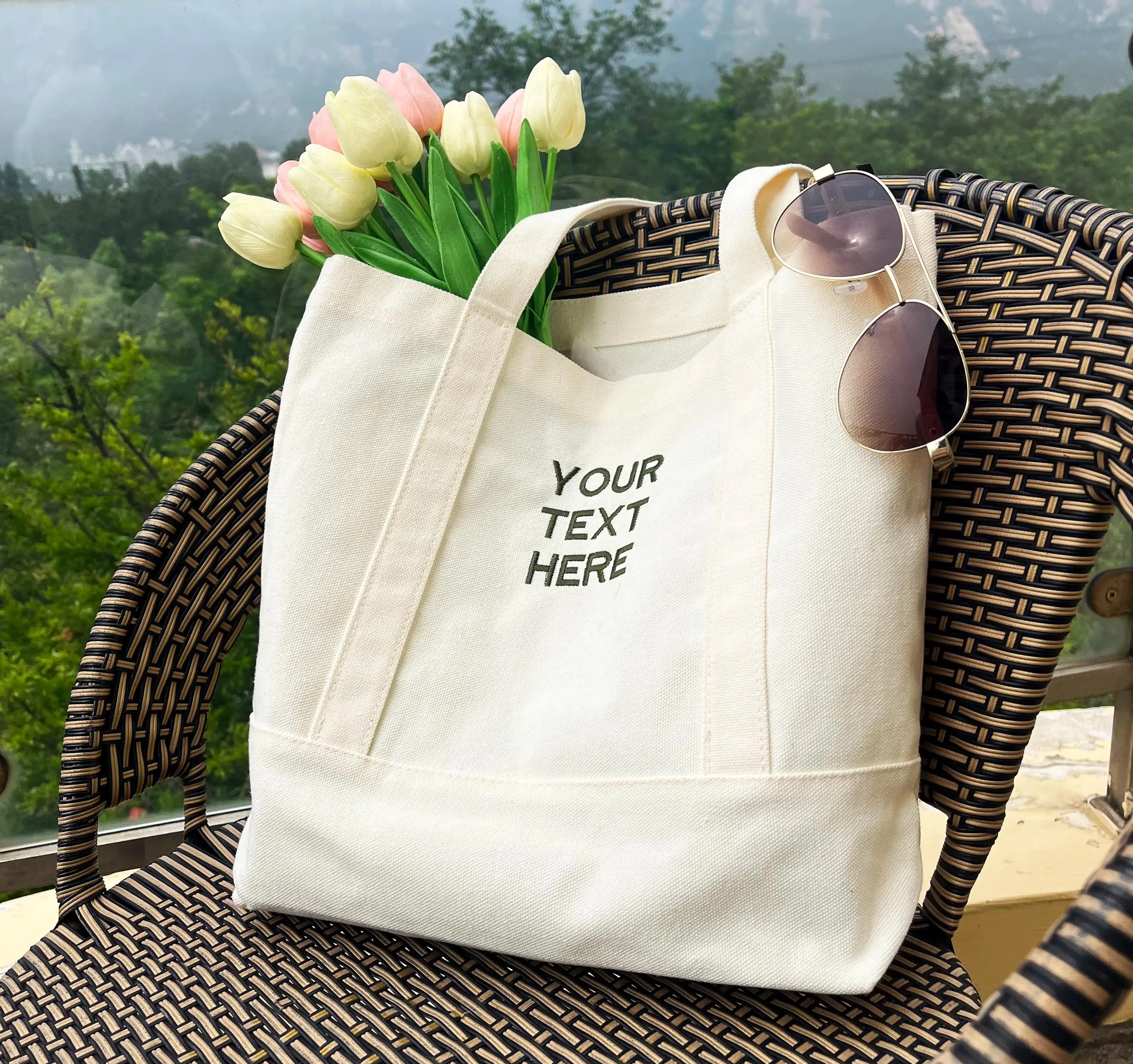 High Quality Custom Logo Cotton Tote Bag Hot Sale Eco-Friendly Canvas Shopping Bag with High Handle Nature Blank Customized