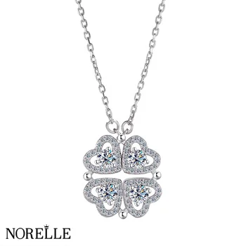 New 925 Sterling Silver Moissanite Necklace 1.2ct Double Hearts VVS1 D Color 4mm Four Leaf Clover Pendant Necklace for Women
