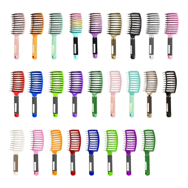 2023 Hot Selling pure pig bristle hairbrush  anti-static arc massage comb fluffy shape hair hollowing comb