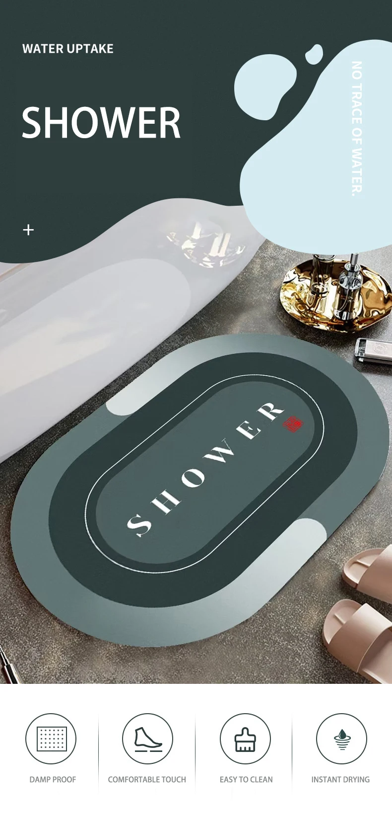 Factory Price Non Slip Quick Drying Diatomite Super Absorbent Bath Floor Mat Foot Bathroom Mats Rugs Carpets