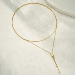 Light Luxury Golden Adjustable Snake Bone Chain Necklace Women's Sporty Sweater Chain Stainless Steel Pull Stacked Collarbone
