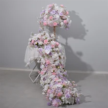 Wedding decoration artificial flower runner purple pink white flowers romantic style for party decor table decor