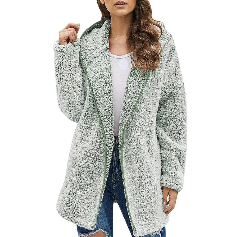 wholesale in stock Casual long sleeve plush in solid color with lapel neck winter women's coats and jackets
