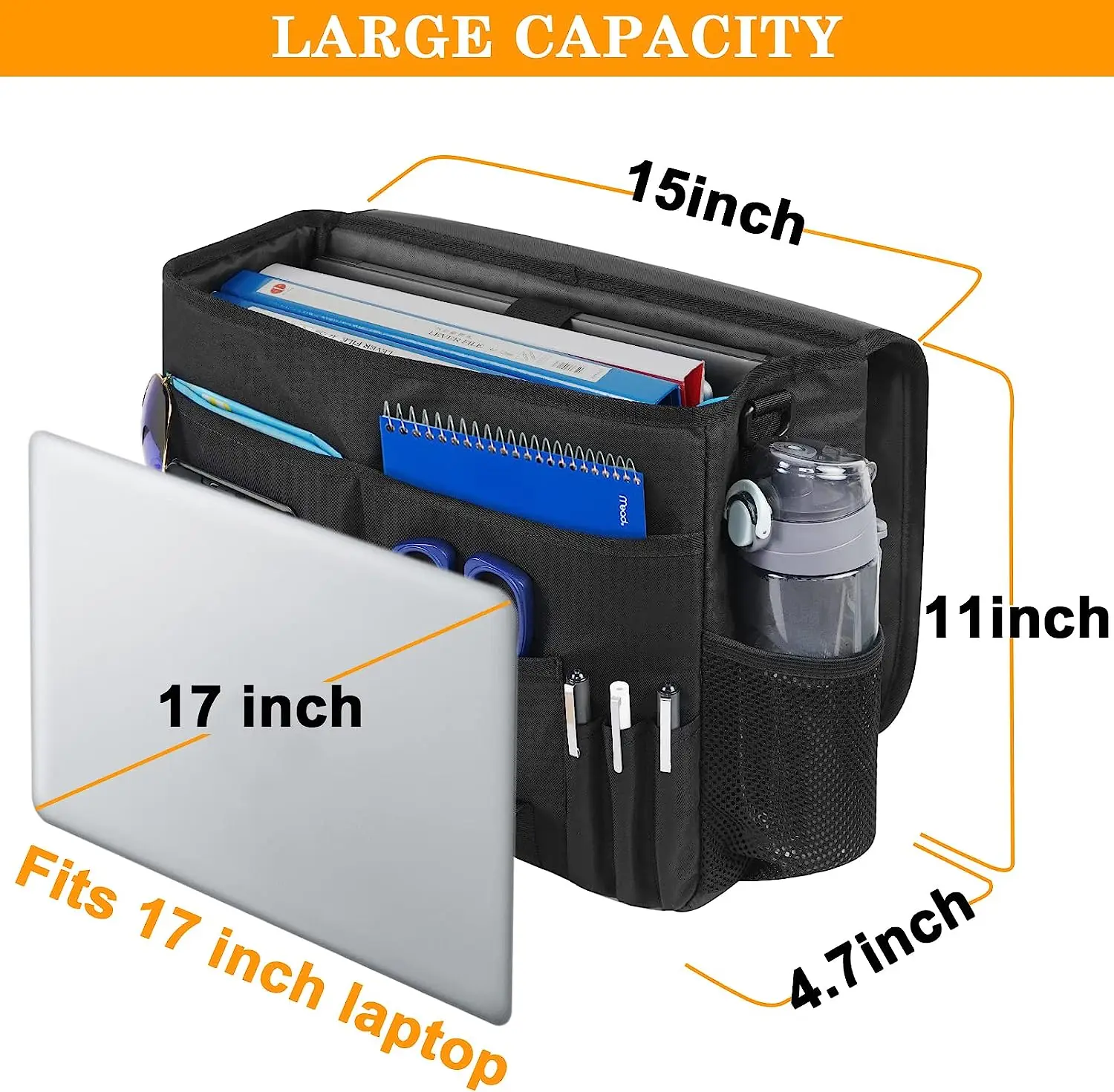 Car Front Seat Organizer | 45L Size 17" Laptop Compatible