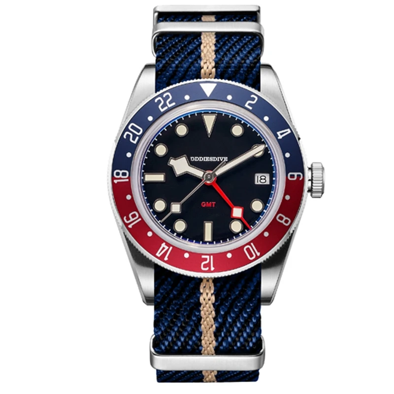 OEM Custom NH34 Automatic Mechanical Movement Men's GMT Watch 50 Meters Waterproof Dual Time Zone Calendar Outdoor Watches