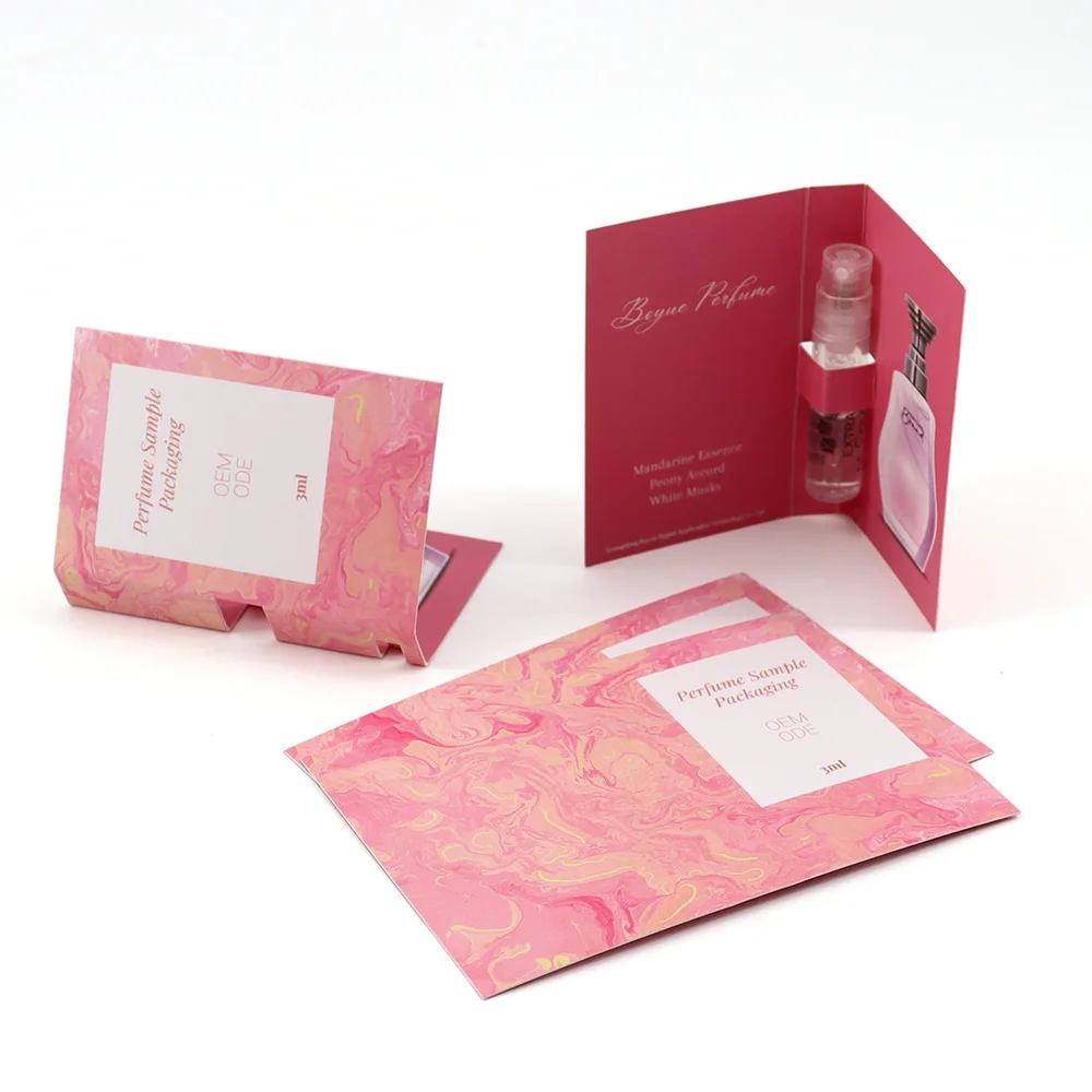 Wholesale Custom 1ml 2ml Sample Perfume Vial Glass Bottle Packaging Card Printing Perfume Paper Cards