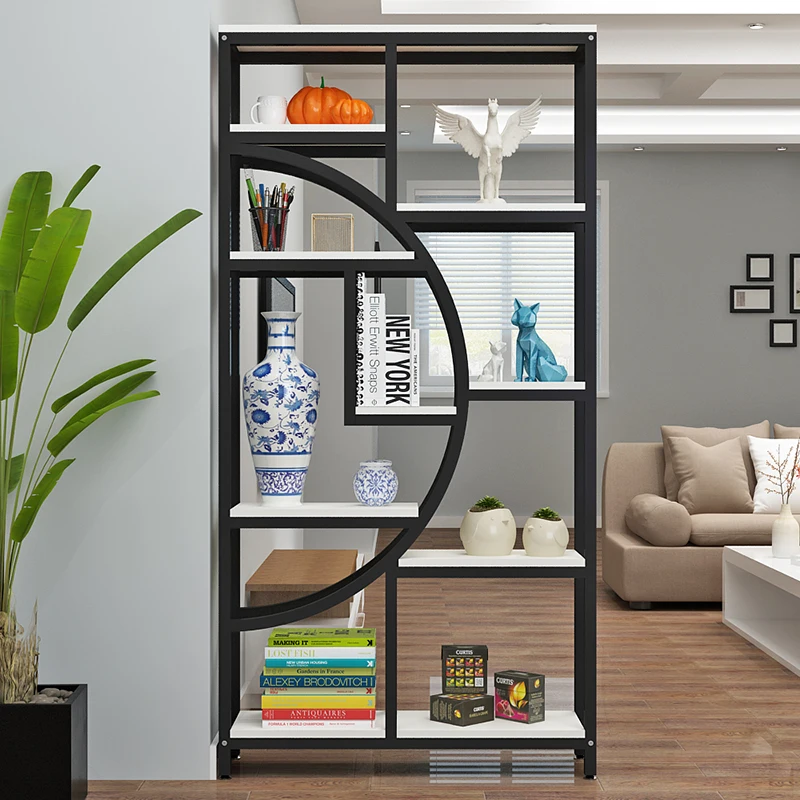 Living Room Storage Rack Book Shelf Office Home Display Rack Stand Metal Partition Room Divider