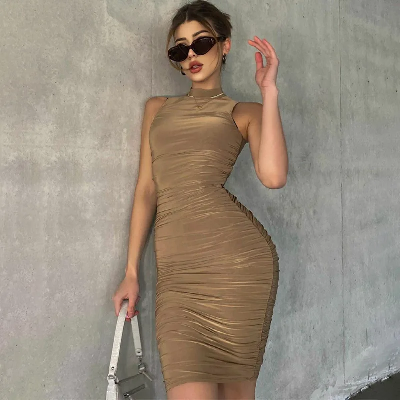 brown pencil dress crew neck pencil dress – onion main image 1