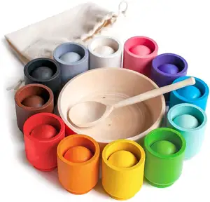 Toy Manufacturing 2026 Drop Shipping Vendors E-commerce Baby Toy Balls in Cups Wooden Color Sorter Game Montessori Toys