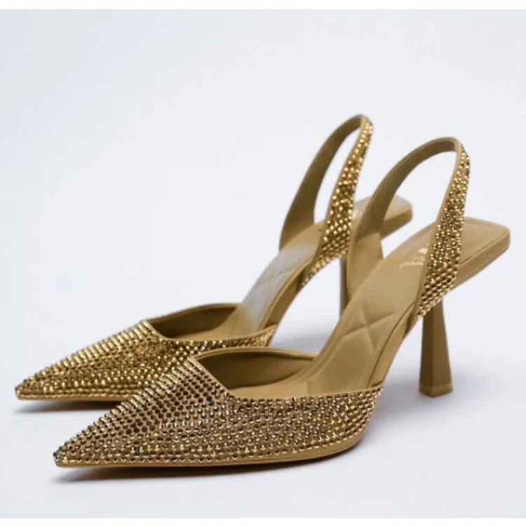 Fashionable High Quality Women's Pointed High Heels Shoes Rhinestone ...