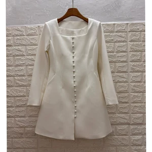 AELESEEN Factory Wholesale Autumn Coat Women Office Ladies Square Collar Single-breasted New Fashion Slim Fit Women's Coat