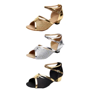 Girls' Latin Dance Shoes Low-Heeled Soft-Soled Salsa Dance Performance Shoes Indoor Outdoor Professional Dance Shoes
