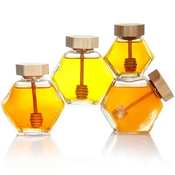 Chinese Supplier Hexagon Glass Jar Honey Jar 6oz 7oz 12oz Glass Bottle ...