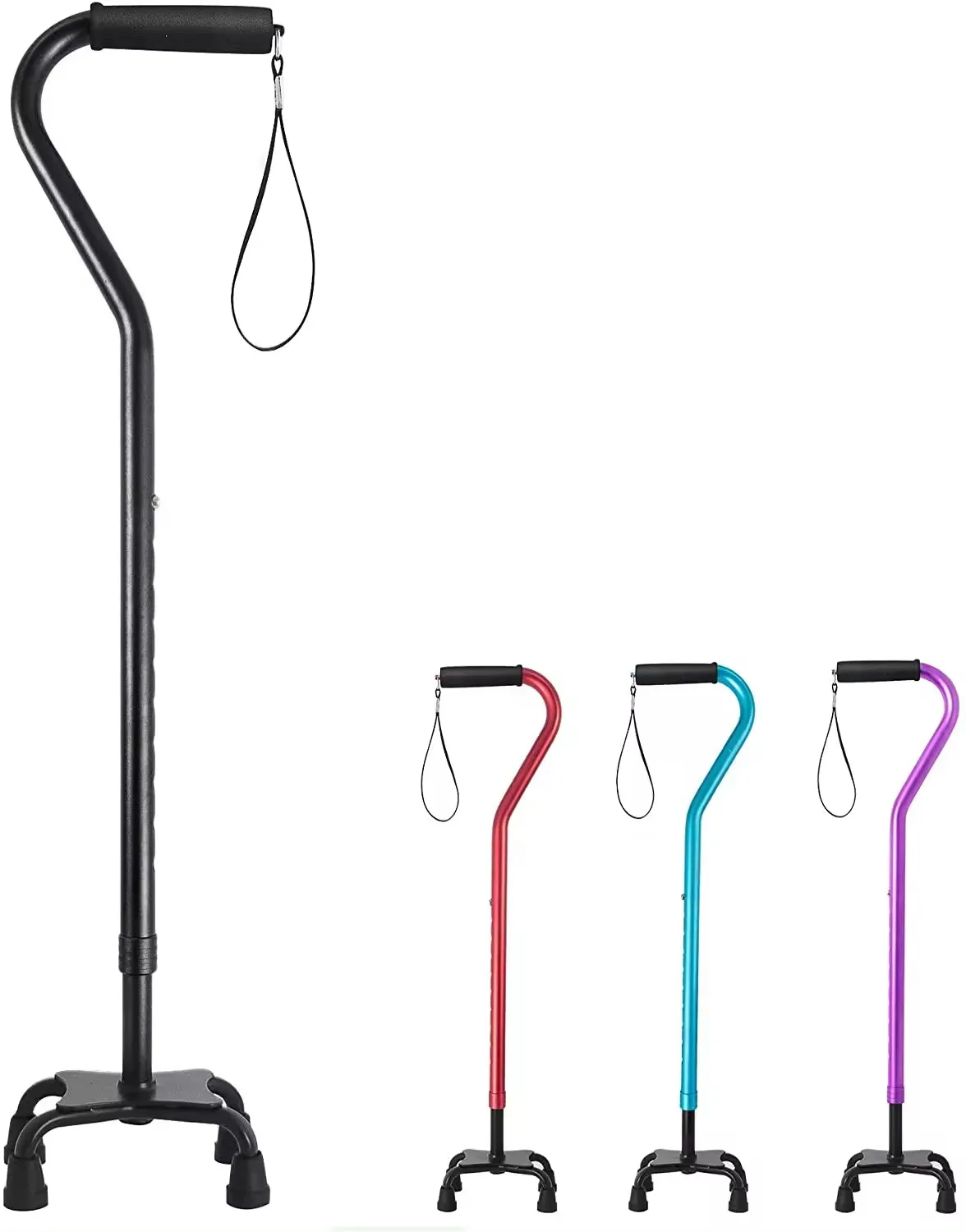 Quad Walking Cane Foldable Adjustable Portable Stick Lightweight & Sturdy with 4-Pronged Base for Extra Stability Balance