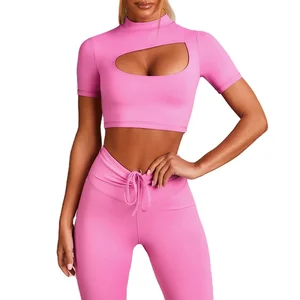 Seamless 2 Piece Crop Top Leggings Sport Fitness Tracksuit Yoga Workout Set for Women