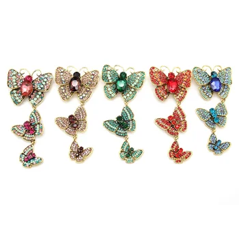 Large Vintage Gold Plated Rhinestone Butterfly Brooches Crystal Animal Insect Brooch for Women