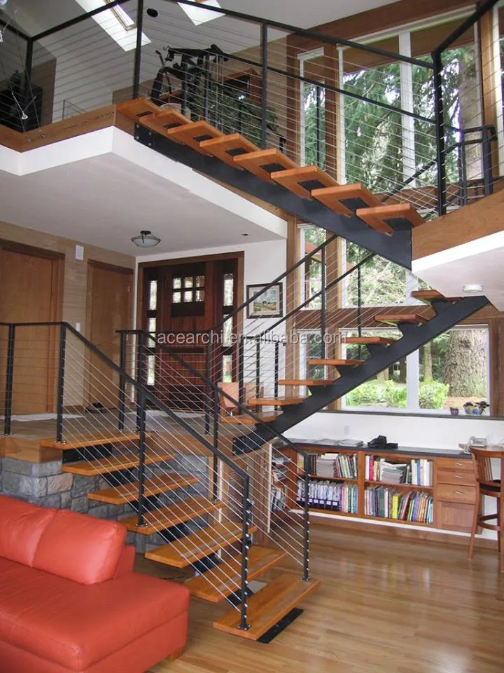 Walnut Slab Wood Stairs Floating and Straight Stairs with American Red Oak Tread for House