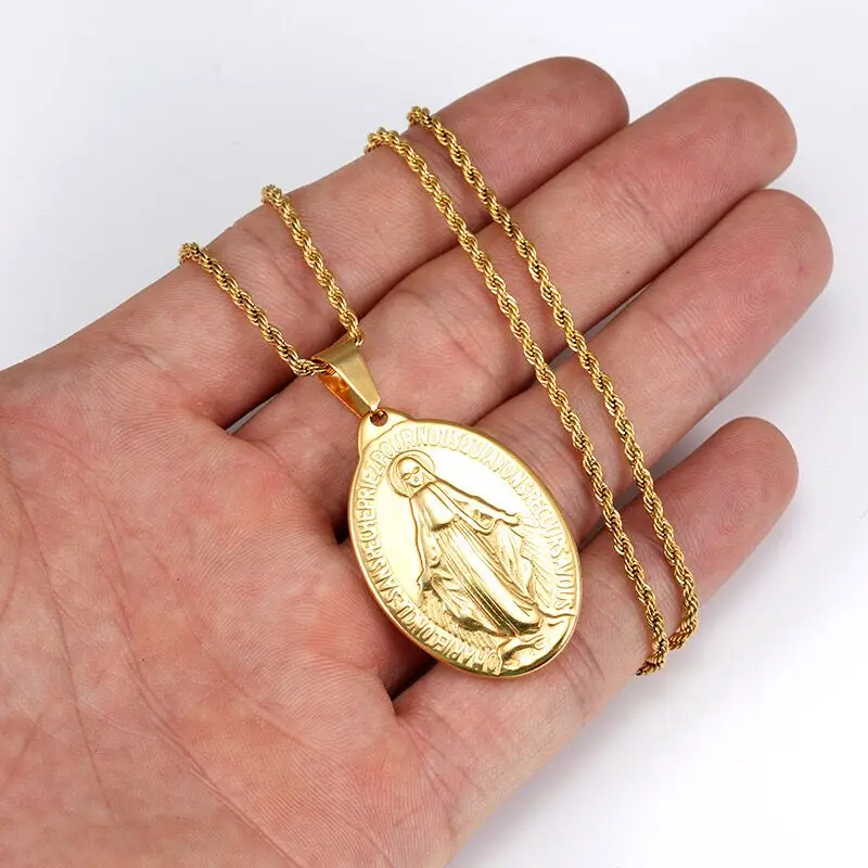 Vintage Virgin Mary Necklace - 18K Gold Plated Jewelry