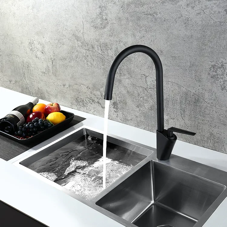 Contemporary Single Handle Hot And Cold Water Matte Black Kitchen ...