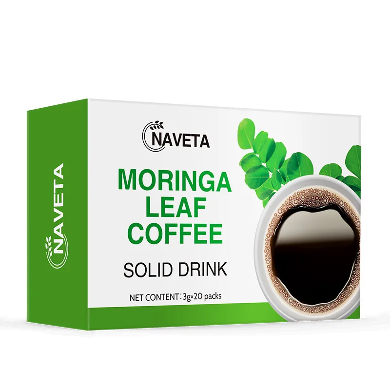 Private Brand Natural Moringa Leaf Instant Coffee Powder Sweet Chocolate Flavor Box Packaging Fat Burning and Detox Effects