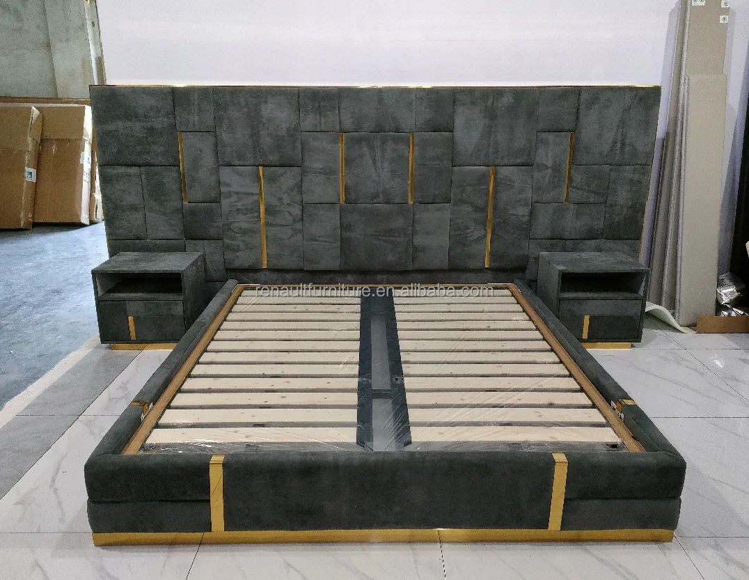 C2039 High End Big Headboard Double Bed Luxury Contemporary Upholstered