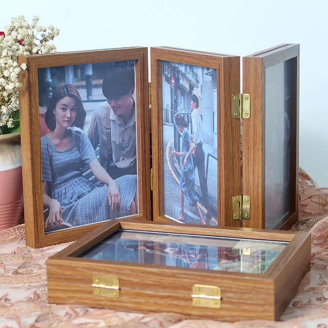 Creative conjoined folding wooden photo frame hollow simple creative 6 / 7-inch folding photo frame