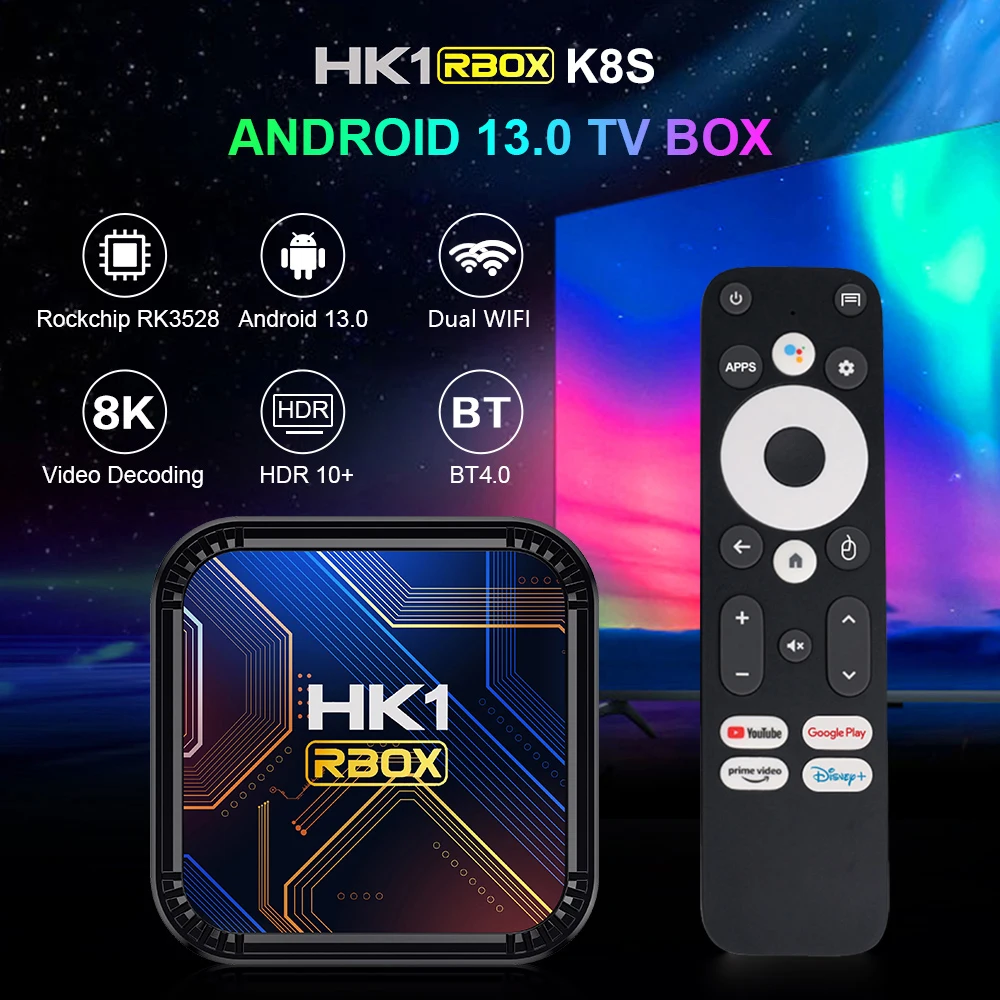 Haoyu Hk1 With Voice Remote Control  Android 13 TV BOX HK1 RBOX K8S RK3528 Dual WIFI 8K Player with BT