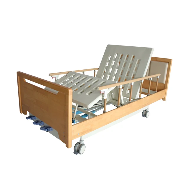 Hospital Bed 3 Crank Manual Nursing Bed with Casters Wooden Medical Furniture Mental Material