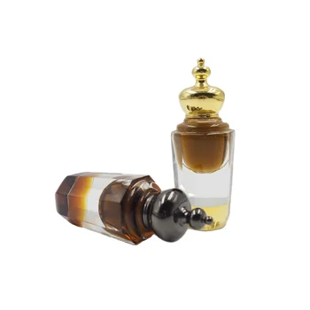 Dubai 12ml Crystal Base Fancy Oud Oil Perfume Attar Glass Tola Bottle With Aluminum Lid
