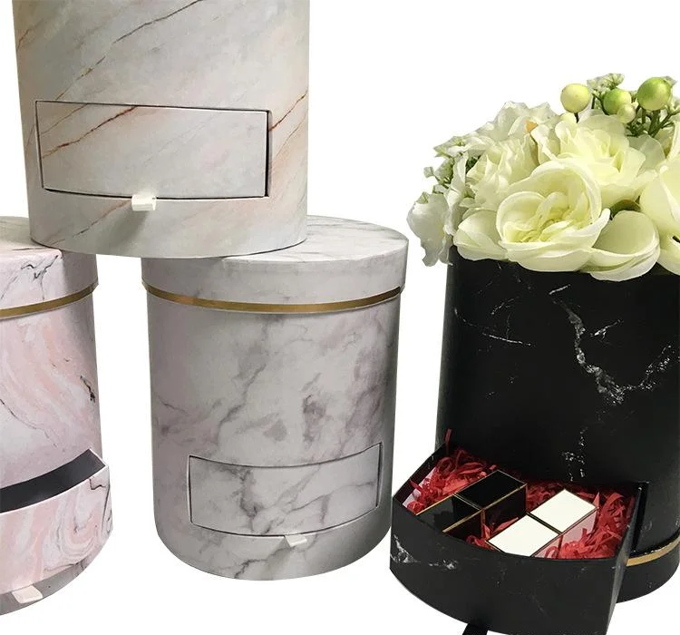 Best Selling Marble Pattern Round Box Wholesale Cardboard Flower Boxes with Drawer Glossy & Matt Lamination Printing Handling