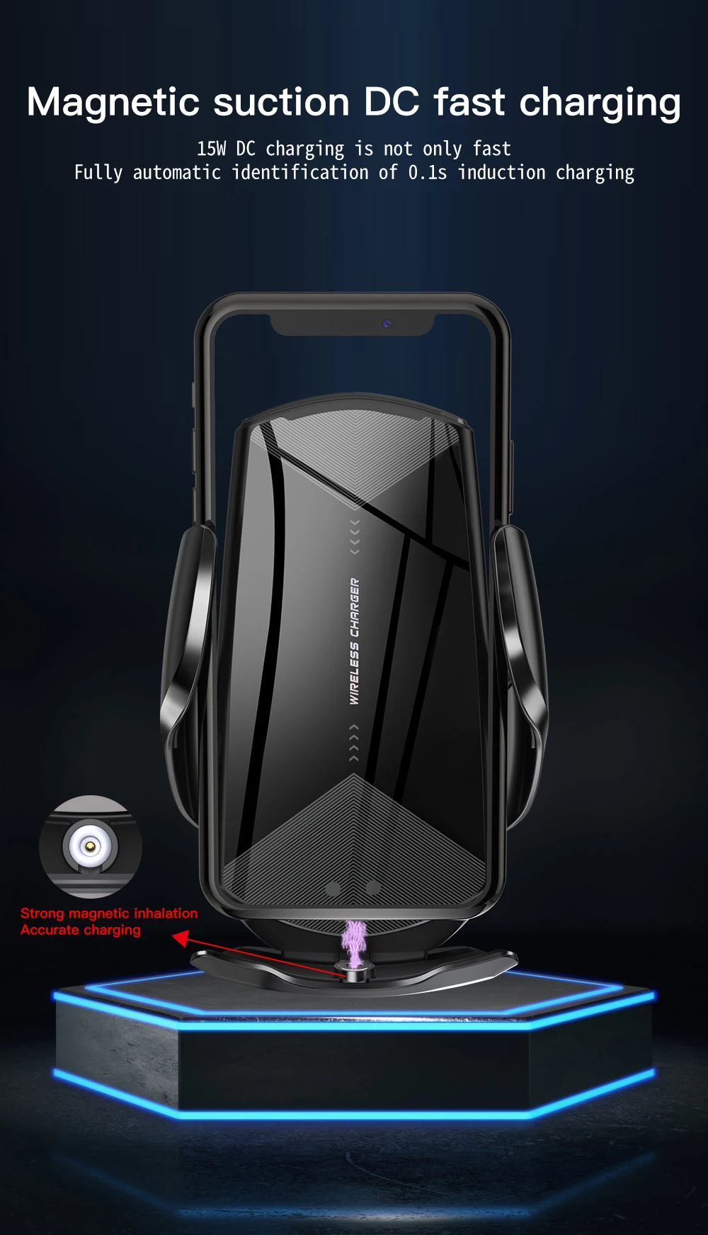 
 Лидер продаж на Amazon, Быстрое беспроводное автомобильное зарядное устройство Q2 10 Вт с инфракрасным автоматическим датчиком для смартфона  