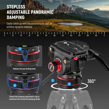 NEEWER 74" Video Tripod with Adjustable Damping Fluid Head, Metal Heavy Duty Dual-Mode QR Plate Compatible with DJI RS Gimbals detail image