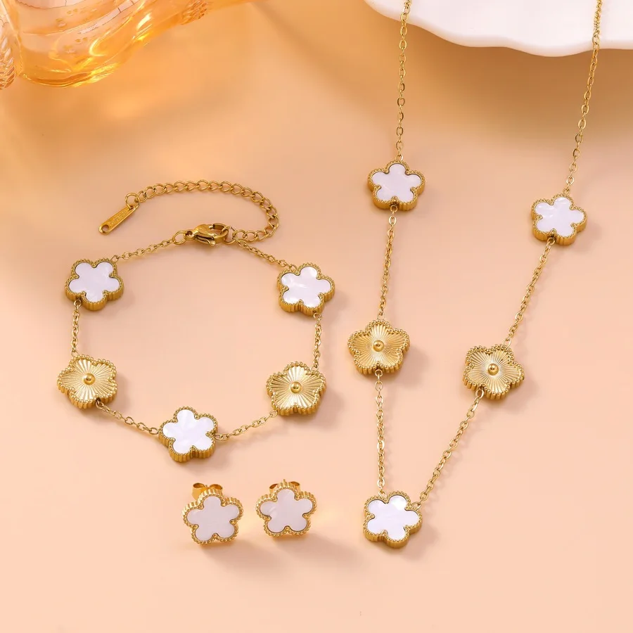 Elegant Five Clover Stainless Steel Jewelry Set