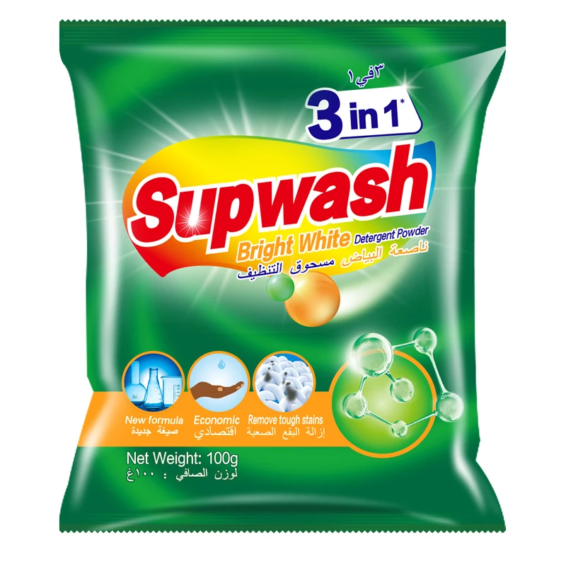 Supwash 100g Cheap Detergent Rich Foam Perfumed Laundry Detergent Powder Bright White 100g 3 In