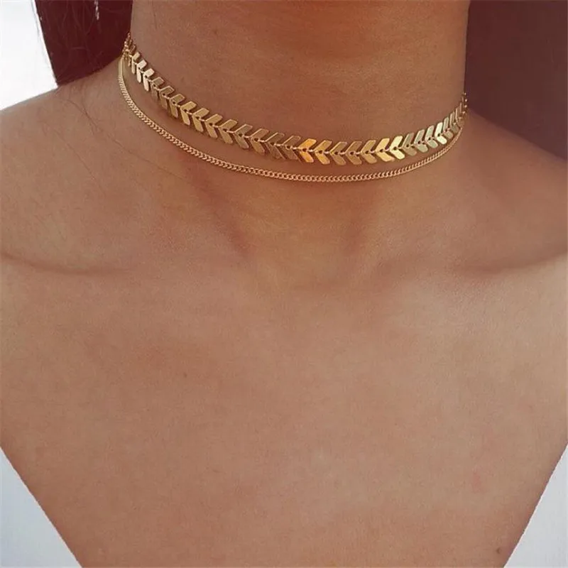 Zrm Leaves Chain Sequins Choker 