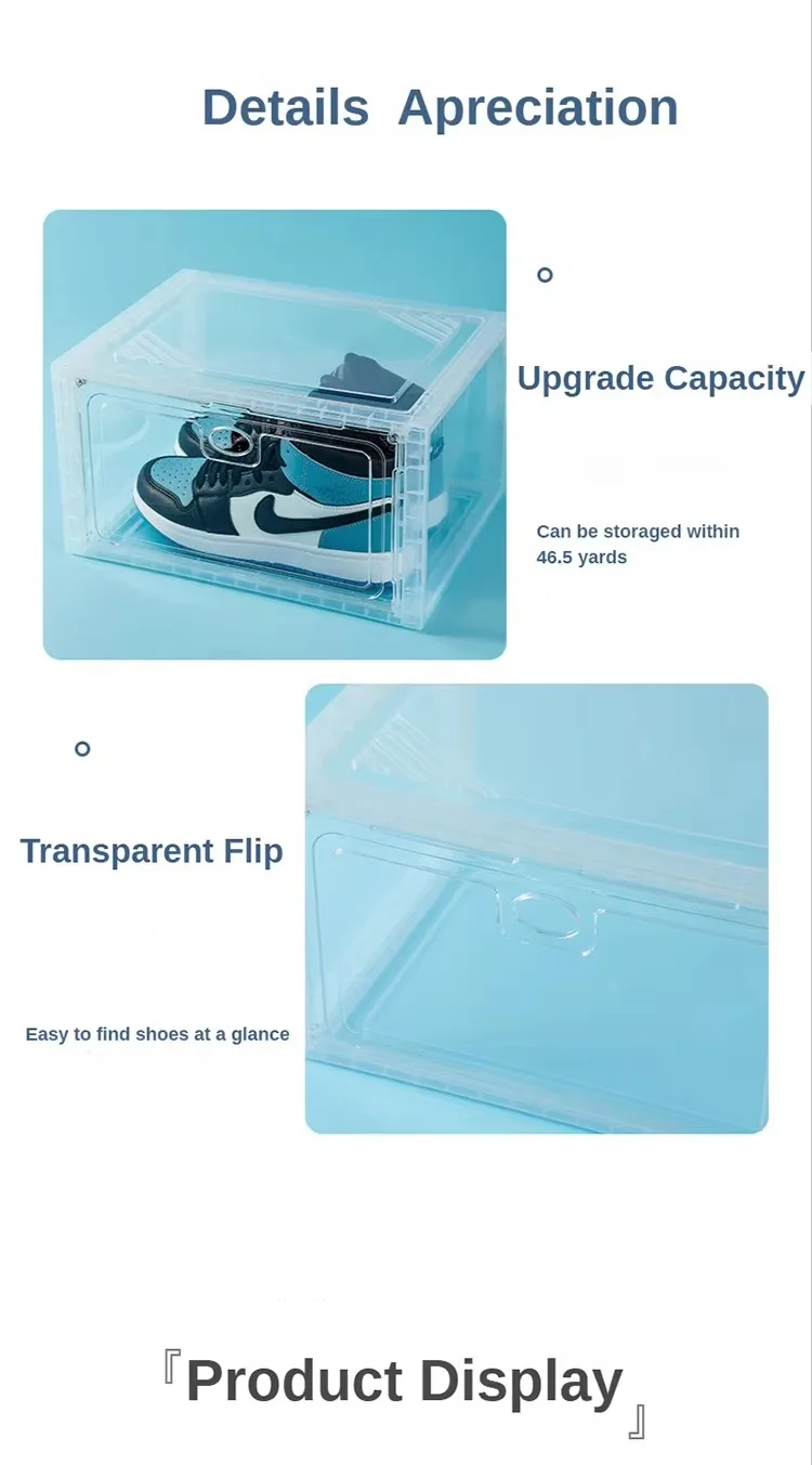 Factory Direct Transparent Stackable Shoe Storage Box Foldable Plastic Sneaker Crates with Drop Front Door for Shoe Organization manufacture