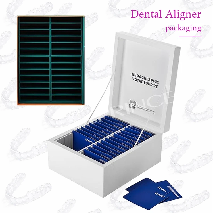 Luxury Cardboard Magnetic Orthodontic Bracket Box Large 24 Steps Teeth Clear Aligner Dental Packaging Paper Box With Dividers