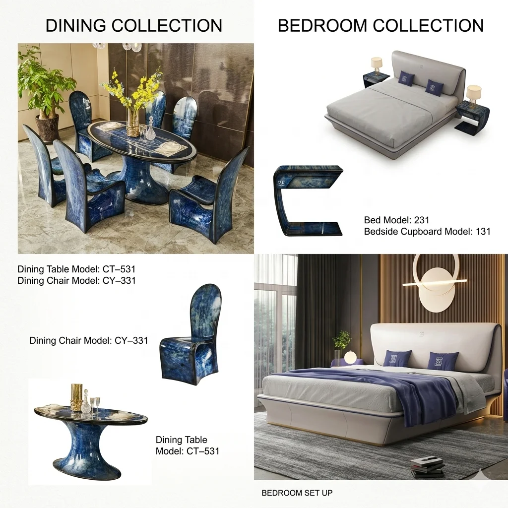 Modern Luxury Yacht Grand Genuine Leather 1-2-3 Sofa Set Automotive Inspired Royal Blue High Gloss One-stop Furniture Solution